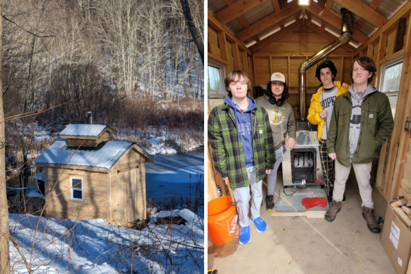 The sugaring shack on Trinity-Pawling campus and maple sugaring project students